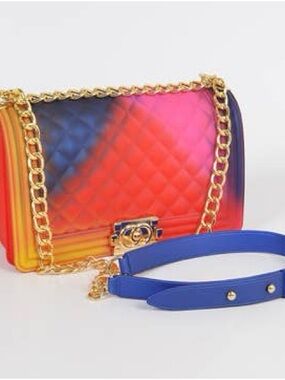 Multicolor Gradient Quilted Chain Shoulder Bag - Blue Strap